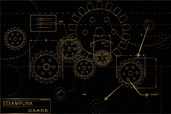 Steampunk gears blueprint illustration — Stockový vektor