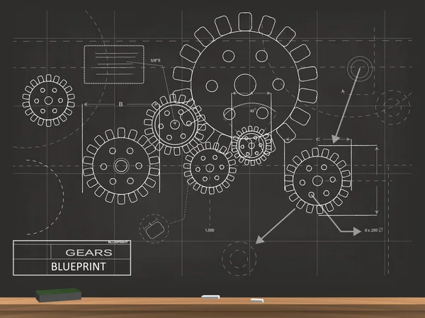 Gears Blueprint Chalkboard Vector Illustration — Stock Vector