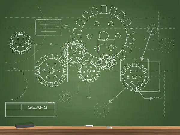 Gears Blueprint Chalkboard Vector Illustration — Stock Vector