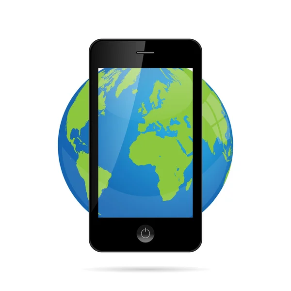 Mondo globo smartphone illustrazione — Vettoriale Stock