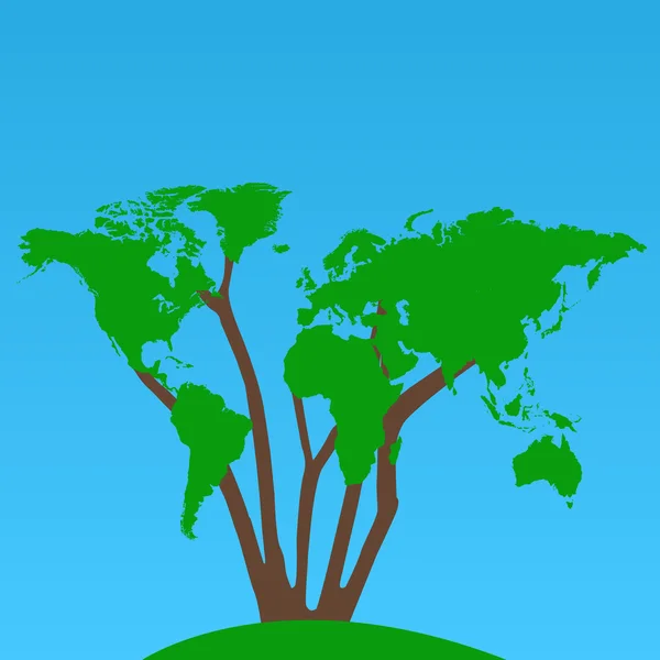 World Map Tree Illustration — Stock Vector