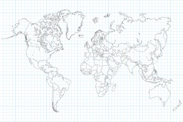 在学校方格纸上的世界地图 — 图库矢量图片