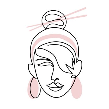 Kozmetik, tişört ve moda için minimalist, oldukça seksi, soyut kadın vücut çizimleri. Bayan portresi konsepti. Moda bir çizgi tasarım vektörü grafik çizimi