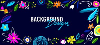 Mavi arkaplanda çiçek unsurları olan vektör arkaplan tasarımı