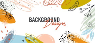 Çiçek elementli vektör arkaplan tasarımı ve beyaz arkaplanda boya lekeleri