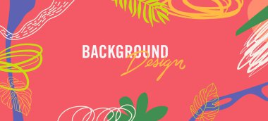 Kırmızı arkaplanda çiçek unsurları olan vektör arkaplan tasarımı