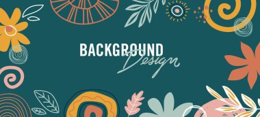 Yeşil arkaplanda çiçek elemanları olan vektör arkaplan tasarımı