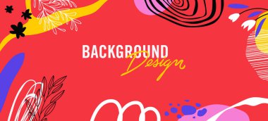 Kırmızı arkaplanda çiçek unsurları olan vektör arkaplan tasarımı