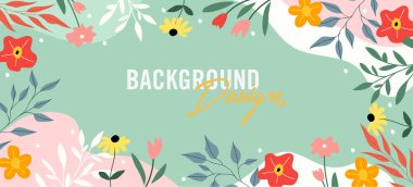 Yeşil arkaplanda çiçek elemanları olan vektör arkaplan tasarımı