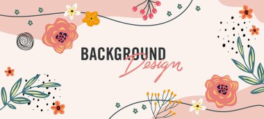 Bej arkaplanda çiçek elemanları olan vektör arkaplan tasarımı