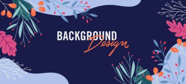 Mavi arkaplanda çiçek unsurları olan vektör arkaplan tasarımı