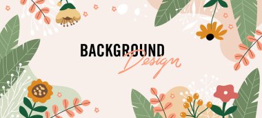 Bej arkaplanda çiçek elemanları olan vektör arkaplan tasarımı