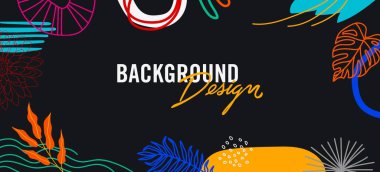 Siyah arkaplanda çiçek unsurları olan vektör arkaplan tasarımı