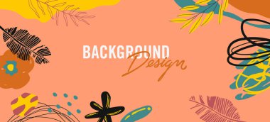 turuncu arkaplanda çiçek elemanları olan vektör arkaplan tasarımı