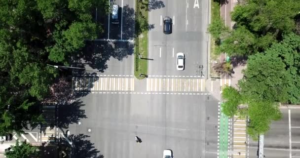 Draufsicht auf eine Straßenkreuzung in der Stadt. — Stockvideo