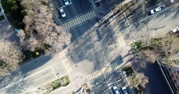 Draufsicht auf eine Straßenkreuzung in der Stadt. — Stockvideo