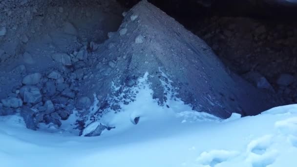 Ice cave in the snowy mountains. Tuyuk-Su glacier — Stock Video