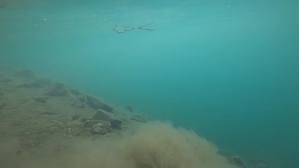 Lövöldözés a víz alatt egy hegyi tó. — Stock videók