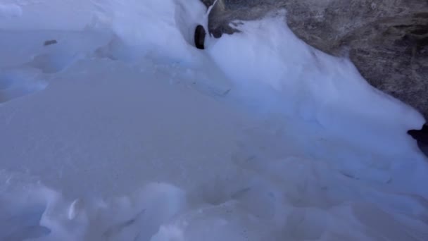 Wysoka ściana lodowa w górach. Lodowiec Bogdanowicz — Wideo stockowe