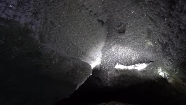 In the mountains, inside a glacier, in an ice cave — Stock Video
