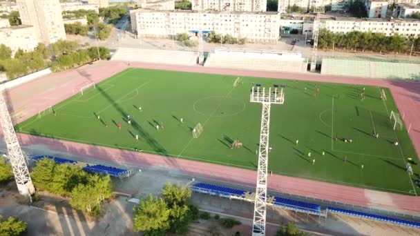 Widok boiska piłkarskiego z wysokości. — Wideo stockowe