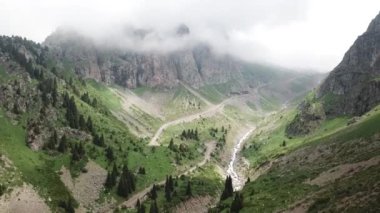 Yeşil geçitteki yüksek kayalar. Bir İHA görüntüsü.