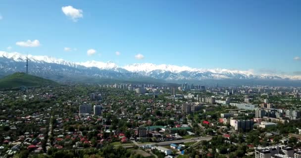 Зелене місто з сніжними горами Алмати.. — стокове відео
