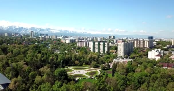 Zielone miasto ze śnieżnymi górami Ałmaty. — Wideo stockowe