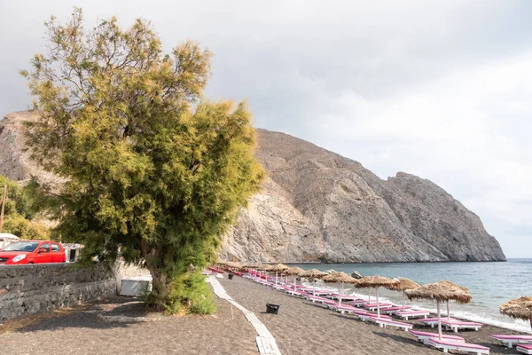 Vista Dall Alto Della Spiaggia Perissa Sull Isola Greca Santorini — Foto Stock