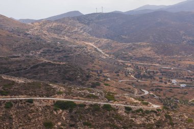 Yunan dağı, Ios Adası, Kiklad Takımadaları, Avrupa 'daki manzara manzarası.