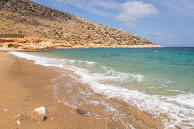 Agia Theodoti Sahili manzarası, Ios 'un en sessiz sahili. Yunanistan.