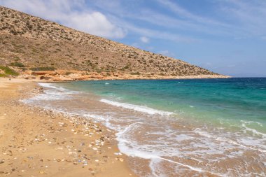 Agia Theodoti Sahili manzarası, Ios 'un en sessiz sahili. Yunanistan.