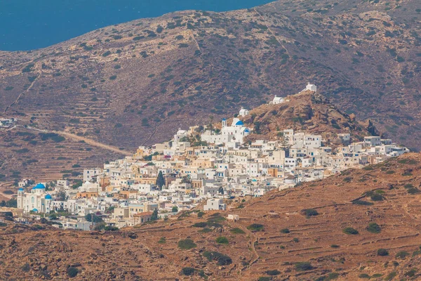 Vista Chora Cidade Velha Mar Egeu Montanha Redor Ios Island — Fotografia de Stock