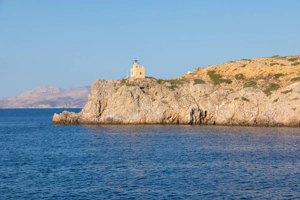 Маяк Камне Заднем Плане Chora Ios Island Greece — стоковое фото