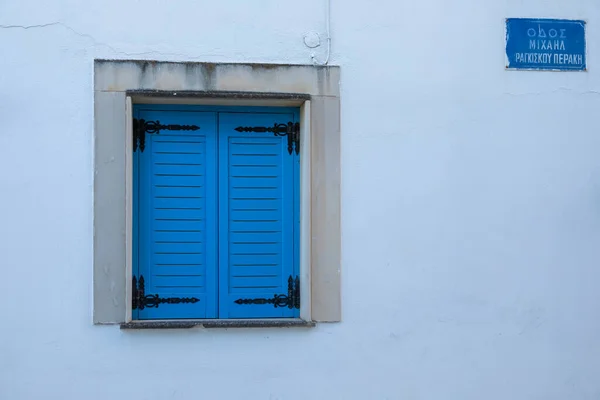 Lefkes Ostrov Paros Řecko Září 2020 Pohled Bílé Vily Modrou — Stock fotografie