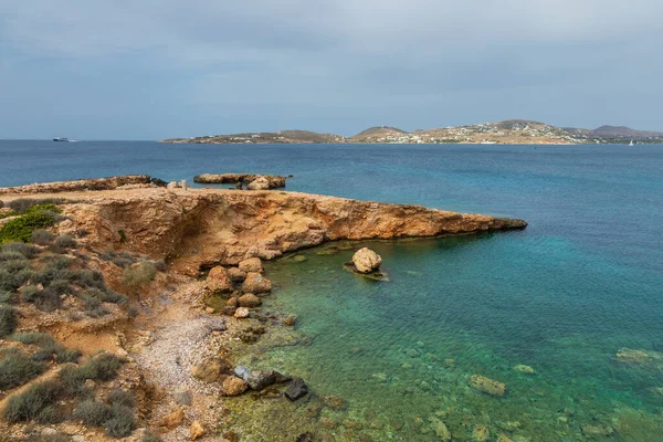 Felsige Ägäische Küste Auf Der Westseite Der Insel Paros Hügel — Stockfoto