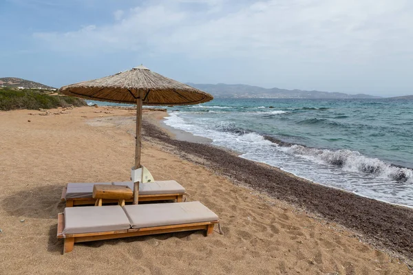 Veduta Della Spiaggia Sabbiosa Soros Sull Isola Greca Antiparos Con — Foto Stock