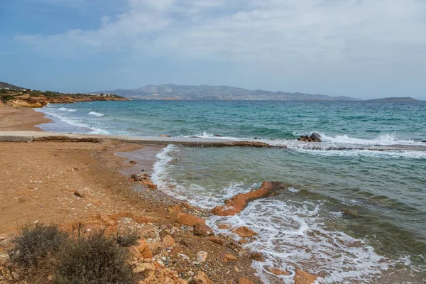 Vista Arenosa Praia Soros Costa Ilha Antiparos Grécia — Fotografia de Stock