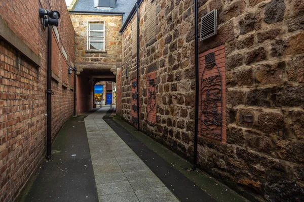 Peterhead Schotland Februari 2016 Zicht Gebouwen Langs Smalle Straat Het — Stockfoto