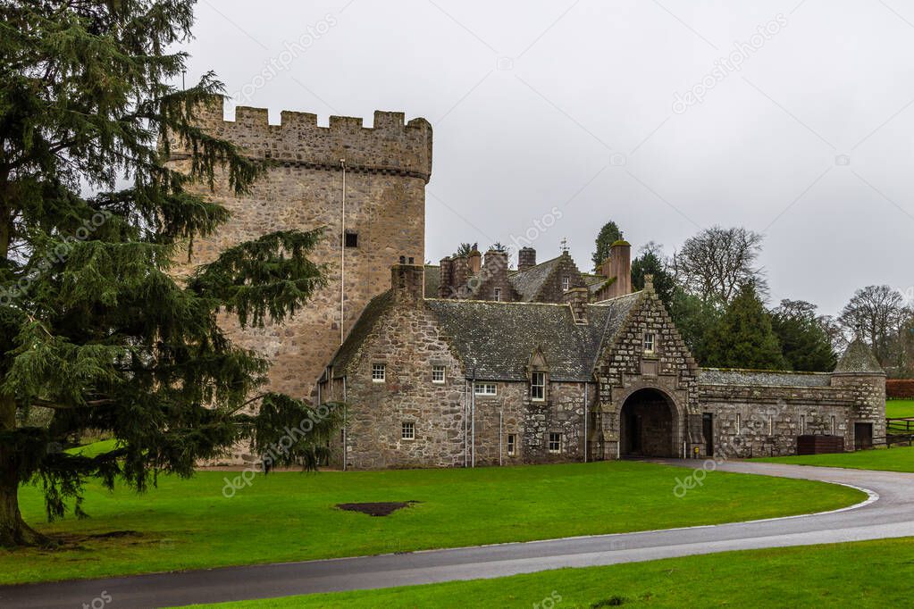 Drum Castle and grounds in Aberdeenshire, Scotland. Drum Castle was originally built in the 14th century. UK.