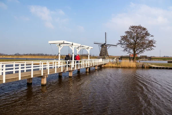 Kinderijk Netherlands March 2016 View Famous Windmills Lek Canal White — 图库照片