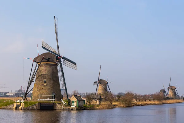 Kinderijk Netherlands March 2016 View Famous Windmills Lek Canal Small — 图库照片