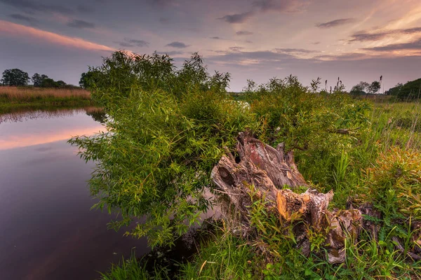 Sunset Warta River Warta Landscape Park Lad Poland — Stock Photo, Image