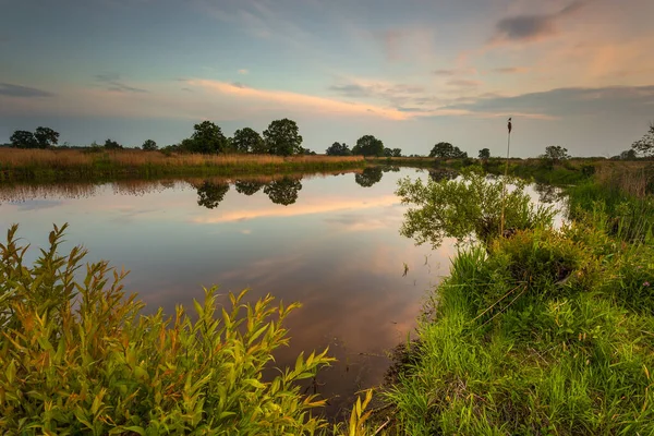 Sunset Warta River Warta Landscape Park Lad Poland — Stock Photo, Image