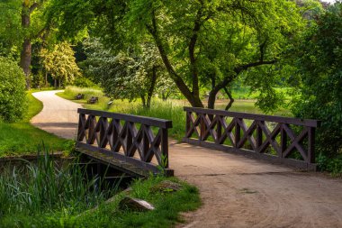Goluchow, Büyük Polonya 'daki şatonun etrafındaki parkta patikalar..