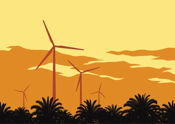 Rüzgar türbinleri ve turuncu gökyüzü