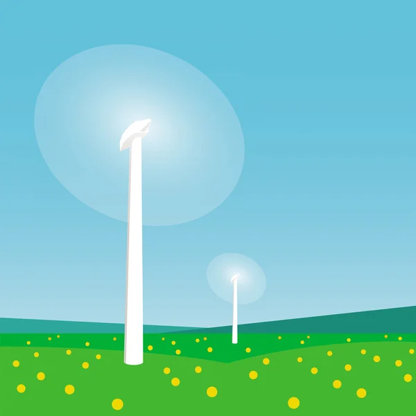 Dönen Rüzgar türbinleri ve mavi gökyüzü