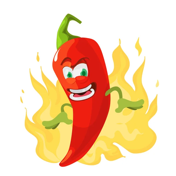 Piros chili paprika vicces rajzfilmfigura — Stock Vector