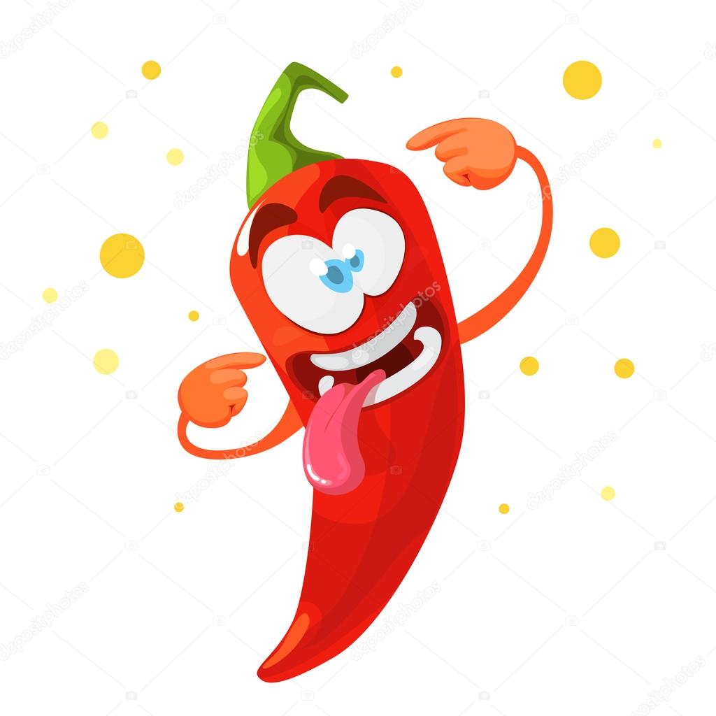Red chilli pepper crazy cartoon character