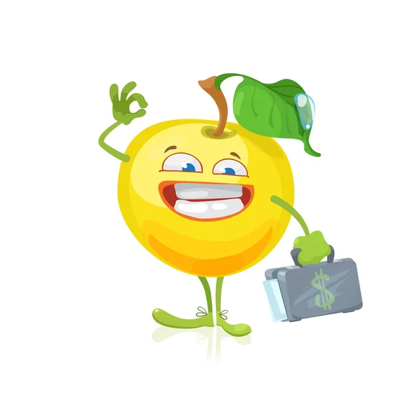 Ilustração vetorial de personagem engraçado maçã amarela — Vetor de Stock